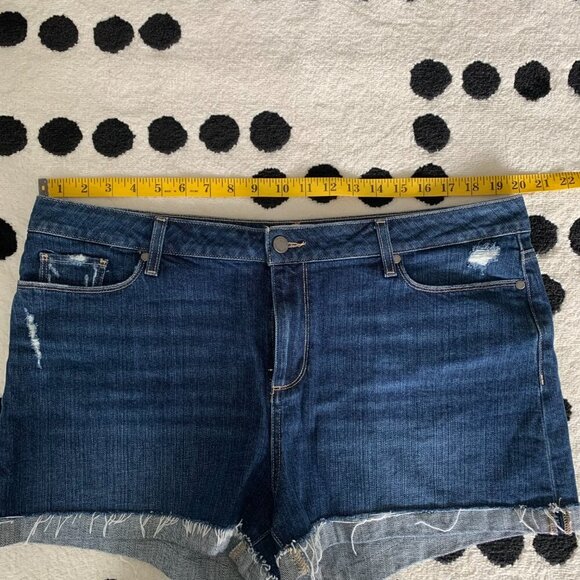 Paige Jimmy Jimmy Jean Short Cuffed Frayed Raw Hem Dark Wash Denim Cut Offs - Picture 12 of 16